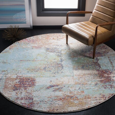 Safavieh 6 ft. 7 in. x 6 ft. 7 in. Prism Round Power Loomed Rug; Cream & Light Aqua PSM537A-7R